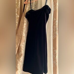 Little black velvet mini dress with faux fur
